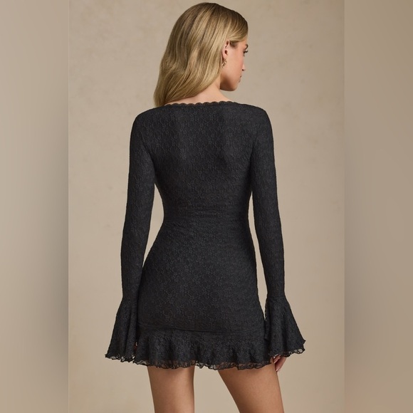 Oh Polly Nara Long-Sleeve Ruffled Lace Mini Dress in Black XL - Picture 3 of 6
